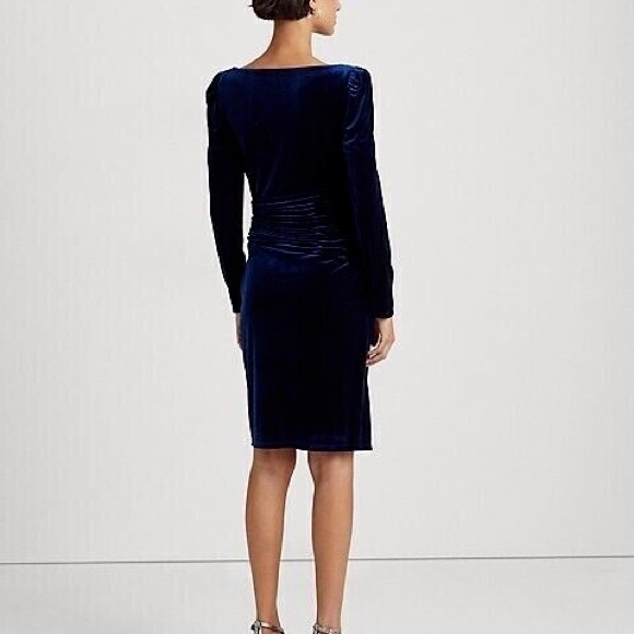 Lauren Ralph Lauren Navy Velvet Midi Dress - Picture 2 of 6
